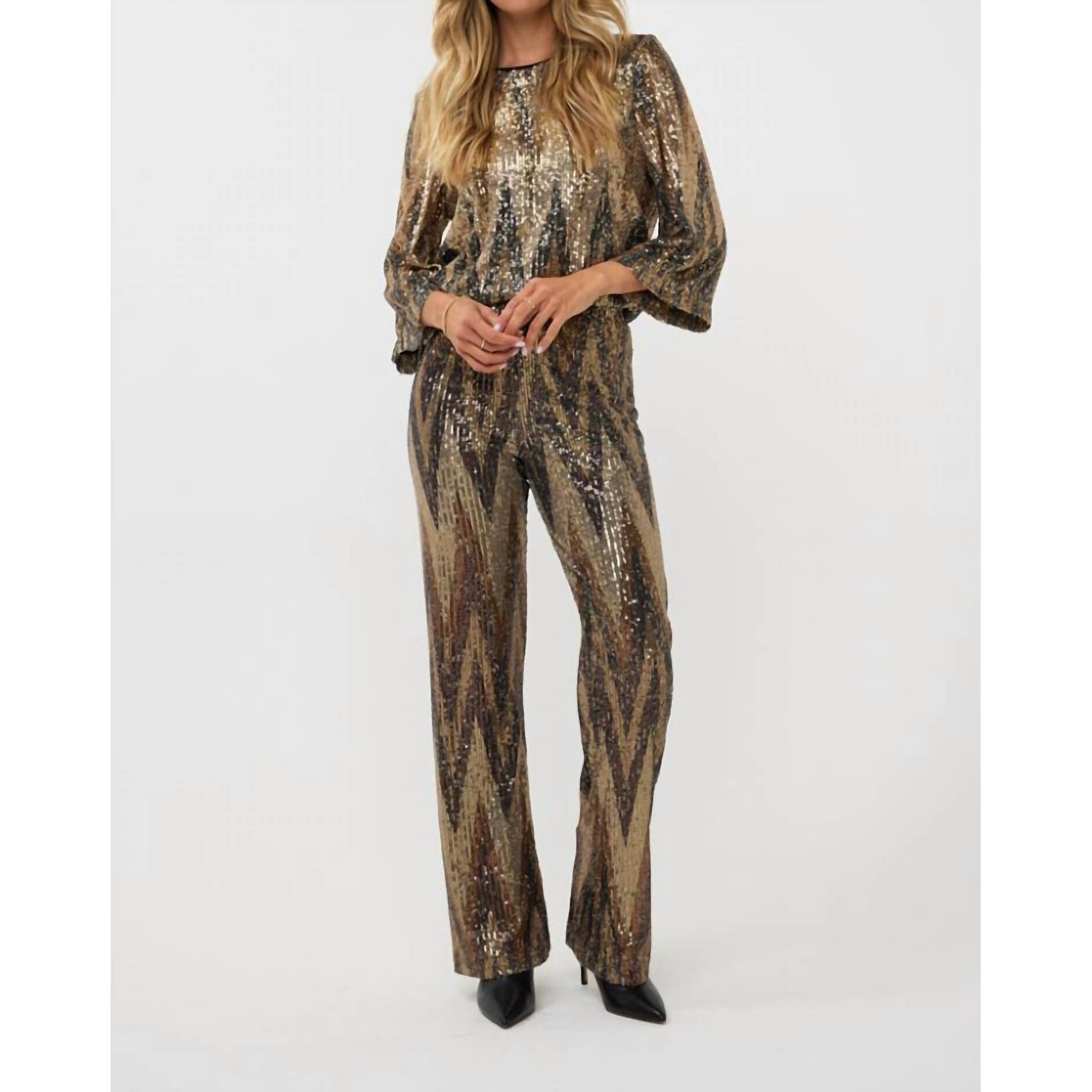 New Esqualo Zigzag Sequin Pants In Gold Multi